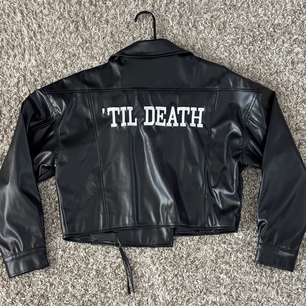 12th Tribe Black Leather Jacket with Graphic